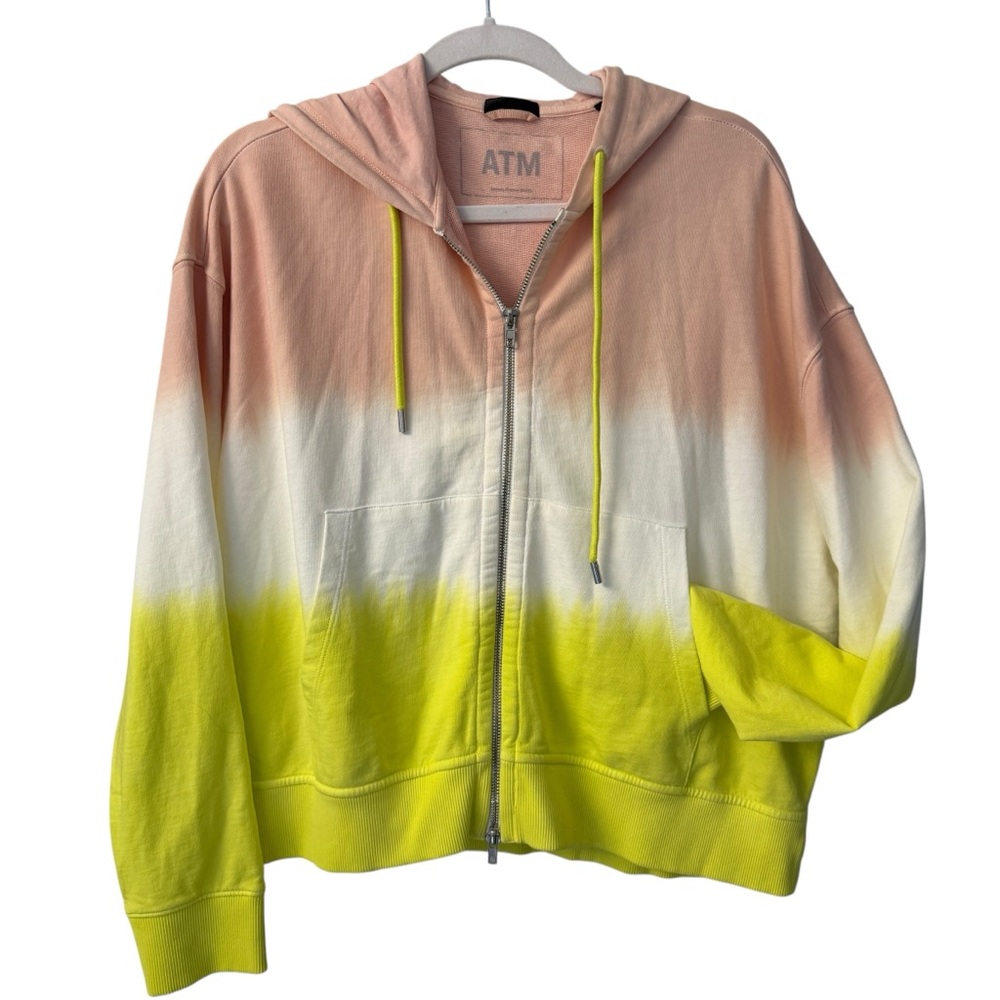ATM Anthony Thomas Melillo Dip Dyed Hoodie XS/S Retail $358 Pink White Yellow